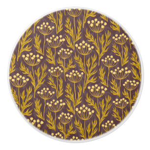 Vintage-style blue color botanical pattern cerami ceramic knob