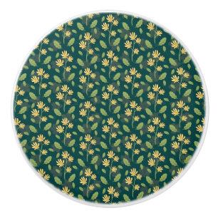 Vintage-style blue color botanical pattern cerami ceramic knob