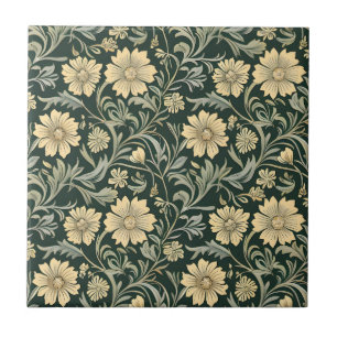 Vintage-style blue color botanical pattern cerami tile