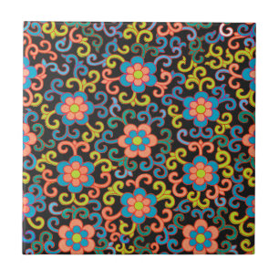 Vintage-style blue color botanical pattern cerami tile