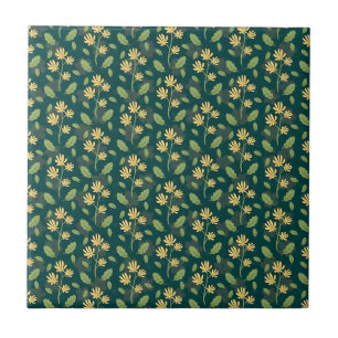Vintage-style blue color botanical pattern  cerami tile