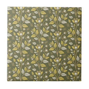 Vintage-style blue color botanical pattern  cerami tile