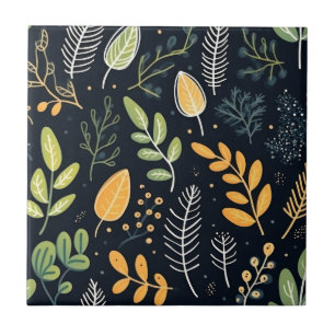 Vintage-style blue color botanical pattern cerami tile