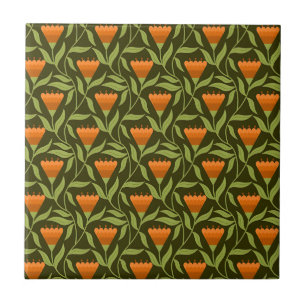 Vintage-style blue color botanical pattern cerami tile