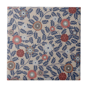 Vintage-style blue color botanical pattern cerami tile