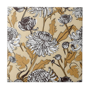 Vintage-style blue color botanical pattern cerami tile