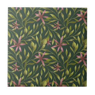 Vintage-style blue color botanical pattern cerami tile