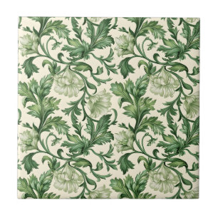 Vintage-style blue color botanical pattern cerami tile