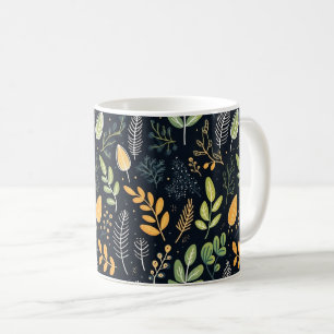 Vintage-style blue color botanical pattern coffee mug