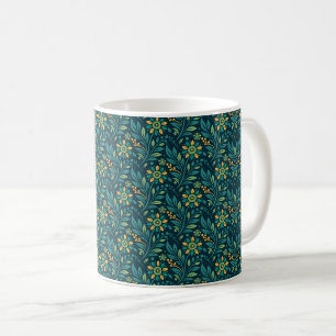 Vintage-style blue color botanical pattern coffee mug