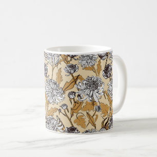 Vintage-style blue color botanical pattern coffee mug