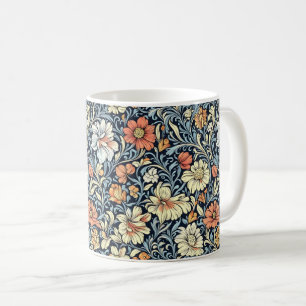Vintage-style blue color botanical pattern coffee mug