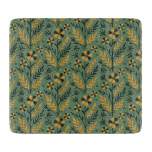 Vintage-style blue color botanical pattern  cuttin cutting board