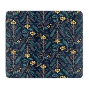 Vintage-style blue color botanical pattern cuttin cutting board