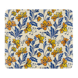 Vintage-style blue color botanical pattern cuttin cutting board