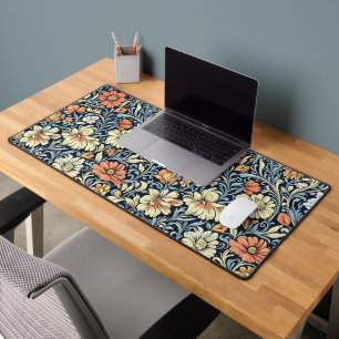 Vintage-style blue color botanical pattern desk m mat
