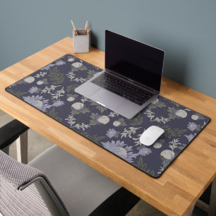 Vintage-style blue color botanical pattern desk m mat