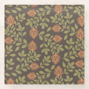 Vintage-style blue color botanical pattern  glass coaster