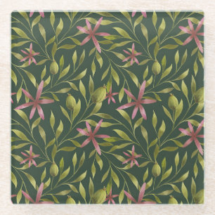 Vintage-style blue color botanical pattern glass coaster