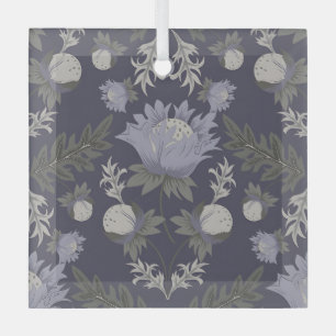 Vintage-style blue color botanical pattern glass tree decoration