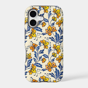 Vintage-style blue color botanical pattern iPhone