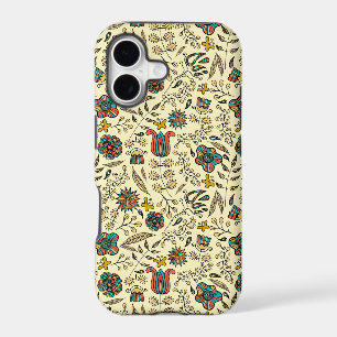 Vintage-style blue color botanical pattern iPhone