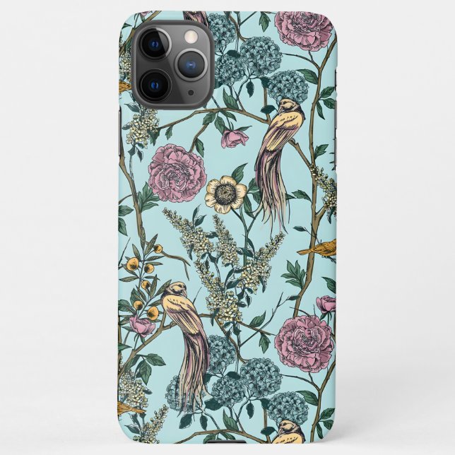 Vintage-style blue color botanical pattern  iPhone case (Back)