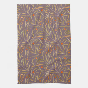 Vintage-style blue color botanical pattern  kitche tea towel