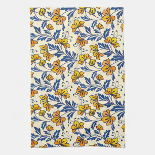 Vintage-style blue color botanical pattern kitche tea towel
