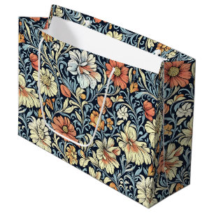 Vintage-style blue color botanical pattern  large gift bag
