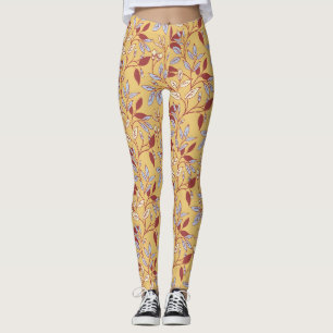 Vintage-style blue color botanical pattern leggin leggings