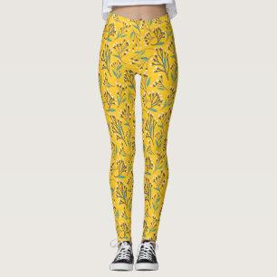 Vintage-style blue color botanical pattern leggin leggings