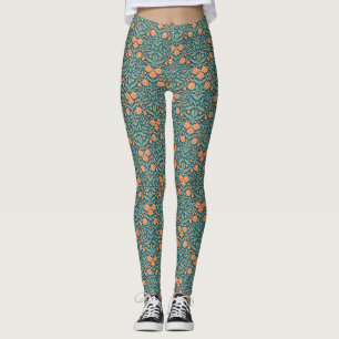 Vintage-style blue color botanical pattern leggin leggings