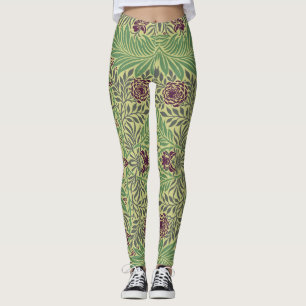 Vintage-style blue color botanical pattern leggin leggings