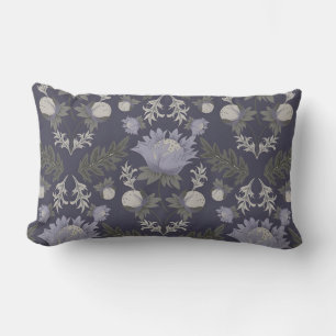 Vintage-style blue color botanical pattern  lumbar cushion