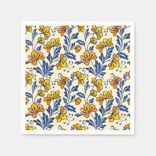 Vintage-style blue color botanical pattern napkin