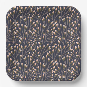 Vintage-style blue color botanical pattern  paper plate