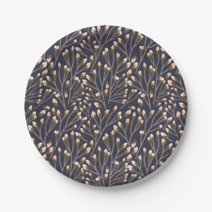 Vintage-style blue color botanical pattern  paper plate