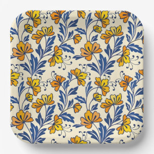 Vintage-style blue color botanical pattern  paper plate