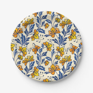 Vintage-style blue color botanical pattern paper plate