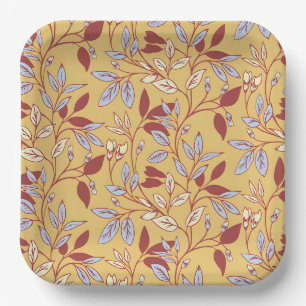 Vintage-style blue color botanical pattern  paper plate