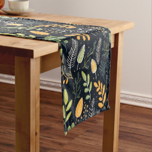 Vintage-style blue color botanical pattern short table runner