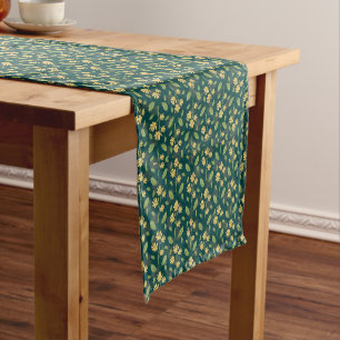 Vintage-style blue color botanical pattern short table runner