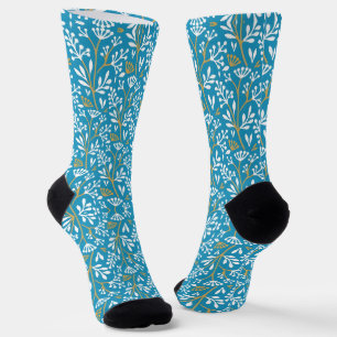 Vintage-style blue color botanical pattern socks