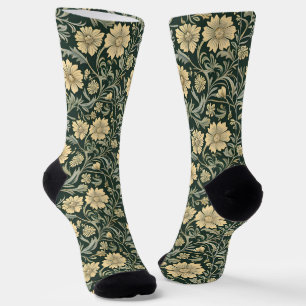 Vintage-style blue color botanical pattern socks