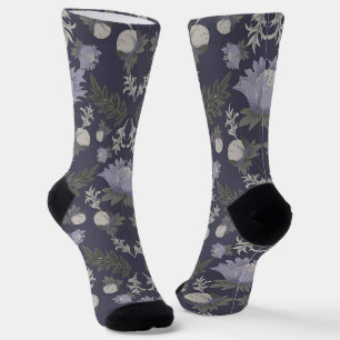 Vintage-style blue color botanical pattern socks