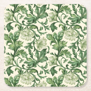 Vintage-style blue color botanical pattern square paper coaster