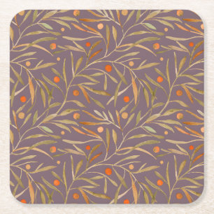 Vintage-style blue color botanical pattern square paper coaster