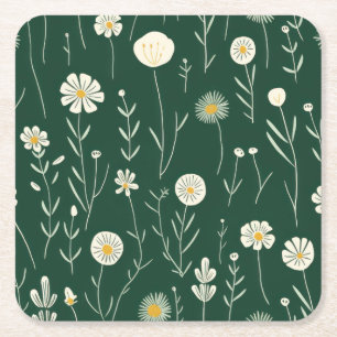 Vintage-style blue color botanical pattern square paper coaster