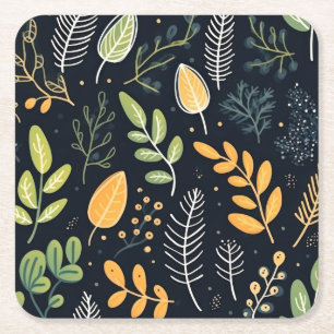 Vintage-style blue color botanical pattern square paper coaster